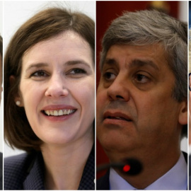 Los ministros Peter Kazimir, de Eslovaquia, Dana Reizniece-Ozola, de Letonia, Mario Centeno, de Portugal, y Pierre Gramegna, de Luxemburgo, candidatos a la Presidencia del Eurogrupo. REUTERS