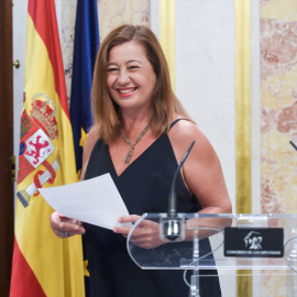 La presidenta del Congreso de los Diputados, Francina Armengol, tras realizar una declaración en el Escritorio de Prensa del Congreso de los Diputados, a 23 de agosto de 2023, en Madrid.