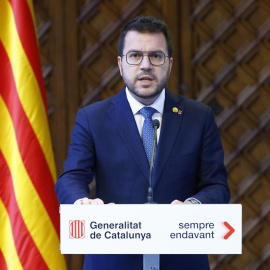 Pere Aragonès compareix al Palau de la Generlaitat a la galeria gòtica per anunciar eleccions