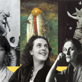 Camille Claudel, Leonora Carrington y Dora Maar con una de sus obras en segundo plano.