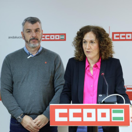 Nuria López (CCOO) y Óskar Martín (UGT).