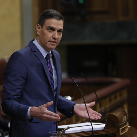 El presidente del Gobierno, Pedro Sánchez, durante su comparecencia este miércoles ante el pleno del Congreso para informar de las conclusiones del Consejo Europeo, la Cumbre de la OTAN y las relaciones con Marruecos