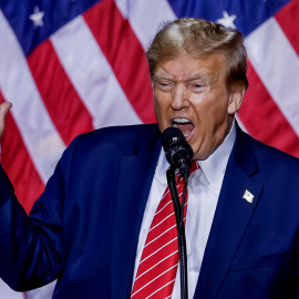 Donald Trump habla durante un evento de campaña en el Forum River Center en Rome, Georgia, EE UU. 9-03-2024.