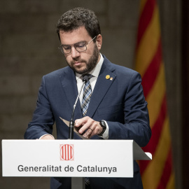 El presidente de la Generalitat, Pere Aragonès, comparece en rueda de prensa, en el Palau de la Generalitat, a 7 de octubre de 2022, en Barcelona, Cataluña, (España).