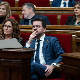 El president de la Generalitat, Pere Aragonès, durante una sesión de control al Govern, en el Parlament de Catalaunya.