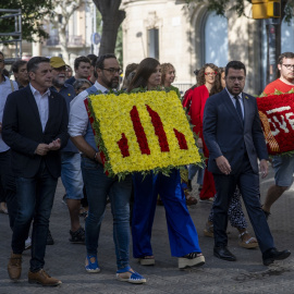 Diferentes dirigentes de ERC, el pasado lunes en una ofrenda floral con motivo de la Diada de Catalunya.