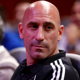 Luis Rubiales durante la rueda de prensa de Jorge Vilda para dar la lista de jugadores para la Copa Mundial Femenina de la FIFA, en Las Rozas, Madrid.