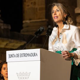 La presidenta de la Junta de Extremadura, María Guardiola, durante gala de entrega de las Medallas de Extremadura, a 7 de septiembre de 2023.