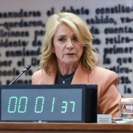 La presidenta interina del Consejo de Administración de la Corporación RTVE, Elena Sánchez Caballero, en el Senado. Archivo.