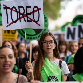 Manifestación antitaurina en las inmediaciones de la plaza de toros de las Ventas, a 16 de septiembre de 2023, en Madrid.