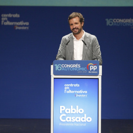 El presidente del PP, Pablo Casado, durante la clausura del XVI congreso del PP de Baleares, en Palma. E.P./Isaac Buj