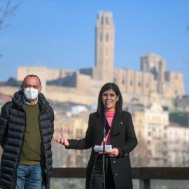 La portaveu d'ERC, Marta Vilalta, i el paer en cap de Lleida Miquel Pueyo, en l'acte d'aquest dissabte.