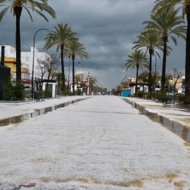 Granizada en la Calzada de la Duquesa de Sanlúcar de Barrameda (Cádiz) a 07 de febrero de 2023