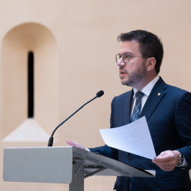 El president de la Generalitat de Catalunya, Pere Aragonès, durante una rueda de prensa en Barcelona, a 2 de abril de 2024.