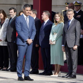 Pedro Sánchez, Alberto Núñez Feijóo o el presidente del CGPJ, Vicente Guilarte, junto a otras autoridades el pasado 8 de mayo.