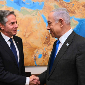 El primer ministro israelí, Benjamin Netanyahu, durante un encuentro con el secretario de Estado de EEUU, Antony Blinken.