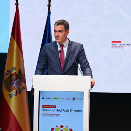 El presidente del Gobierno, Pedro Sánchez, en una de sus intervenciones realizadas en Dubai.