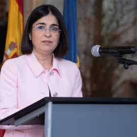 La ministra de Sanidad, Carolina Darias, atiende a los medios en Sevilla a 23 de febrero de 2023