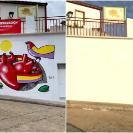 El antes y después del mural de Manuel Sierra tapado