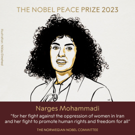 La activista iraní Narges Mohammadi en la ilustración difundida por los organizadores del Premio Nobel.