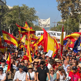 Manifestants a la proptesta convocada per Societat Civil Catalana contra l'amnistia i l'autodeterminació a Barcelona.