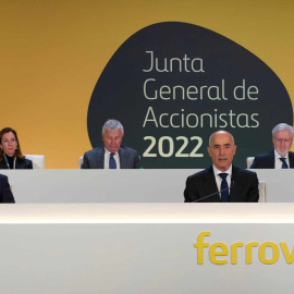 El presidente de Ferrovial, Rafael del Pino, en la junta de accionistas de la constructora.