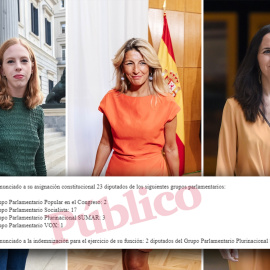 24/10/2023 La secretaria de Estado en funciones Lilith Verstrynge, la vicepresidenta en funciones Yolanda Díaz y la ministra en funciones Ione Belarra.