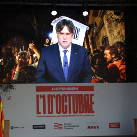 Carles Puigdemont intervenint en la commemoració de l'1-O