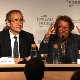 El president del Gremi de Llibreters, Èric del Arco, i el de la Cambra del Llibre, Patrici Tixis, donen detalls del Sant Jordi 2023.