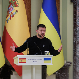 Imagen de archivo del presidente de Ucrania, Volodimir Zelenski, en Kiev, justo el día en el que Pedro Sánchez ha visitado su país con motivo del primer aniversario de la guerra.