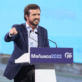 El que fuera presidente del PP, Pablo Casado, en una imagen de archivo durante el cierre de campaña del PP para las elecciones regionales del 13F, a 11 de febrero de 2022, en Valladolid.