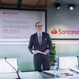 El consejero delegado del Banco Santander, Héctor Grisi, en la presentación de los resultados de la entidad del primer trimestre del 2023, en la Ciudad Grupo Santander, en Boadilla del Monte (Madrid). E.P./Alberto Ortega