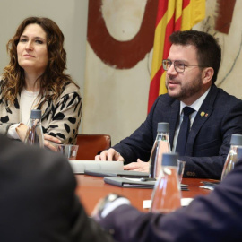 05/03/2024 - La vicepresidenta, Laura Vilagrà, i el president, Pere Aragonès, en el consell executiu d'aquest dimarts.