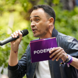 Roberto Sotomayor, candidato la alcaldía de la capital participa este domingo en el acto central de campaña de Podemos-IU-AV en Madrid.