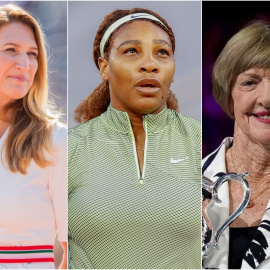 De izquierda a derecha, Margaret Court, Serena Williams y Stefanie Graf.