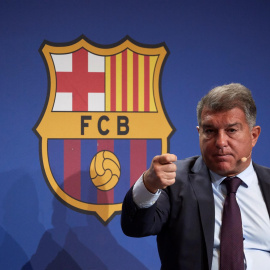 01/02/2022 - Joan Laporta, president del Futbol Club Barcelona, durant la presentació de les conclusions de l'informe 'forensic'.