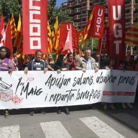 Manifestació de CCOO i la UGT amb motiu del Primer de Maig a Lleida