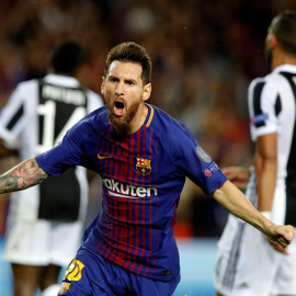 El delantero del FC Barcelona Leo Messi celebra un gol ante la Juventus. /EFE