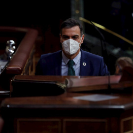 El presidente del Gobierno, Pedro Sánchez, se dirige comparece ante la Cámara este miércoles durante la sesión de control en el Congreso de los Diputados.