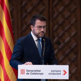 El president de la Generalitat, Pere Aragonès, en una comparecencia, en el Palau de la Generalitat, a 13 de marzo de 2024, en Barcelona.