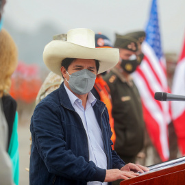 9/2/22-Pedro Castillo, presidente de Perú, durante un evento por la donación estadounidense de cuatro hospitales de campaña (27/08/2021) en Lima.