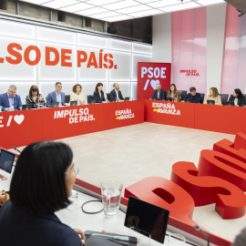 Imagen de la Ejecutiva Federal del PSOE celebrada este lunes en Ferraz tras las elecciones en Euskadi.