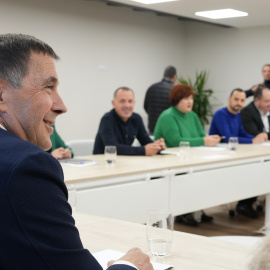 El coordinador general de EH Bildu, Arnaldo Otegi, durante la reunión de su Mesa Política, en su sede en San Sebastián. E.P./Unanue