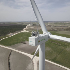 Vista de los aerogeneradores del complejo eólico Herrera II de Iberdrola, en la provincia de Burgos.