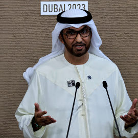 El Ministro de Industria y Tecnología de los Emiratos Árabes Unidos y presidente de la COP28, el Sultán Ahmed al Jaber, durante una conferencia de prensa en la COP28, en Dubái, a 10/12/2023