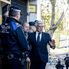 El expresidente interino y ahora candidato a la presidencia de la Real Federación Española de Fútbol (RFEF), Pedro Rocha, a su llegada al Juzgado de Primera Instancia e Instrucción Número 4 de Majadahonda, a 12 de abril de 2024, en Majadahonda, Madri