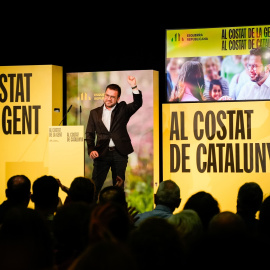 Pere Aragonès en un acte de campanya a l'Hospitalet de Llobregat.