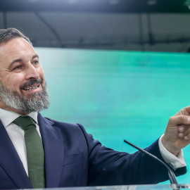 El líder de VOX, Santiago Abascal, durante una rueda de prensa, en la sede nacional de VOX, a 29 de mayo de 2023, en Madrid.