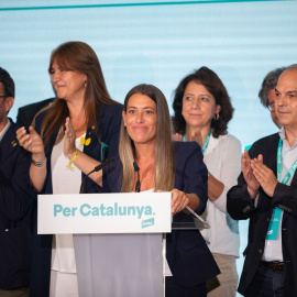 De izquierda a derecha, Josep Rius, Laura Borràs, Míriam Nogueras y Jordi Turull, durante el seguimiento de la jornada electoral, a 23 de julio de 2023, en Barcelona.