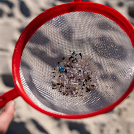 Voluntarios hacen una recogida de pellets de la arena, Galicia, a 7 de enero de 2024, en A Coruña.